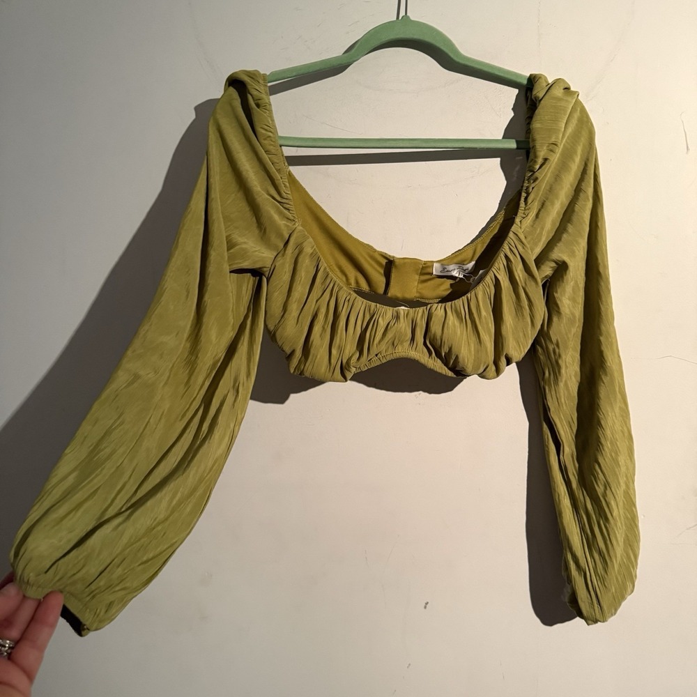 Emory‎ Park Cropped Blouse Large Milkmaid Boho Puff Sleeves Prarie Cottagecore